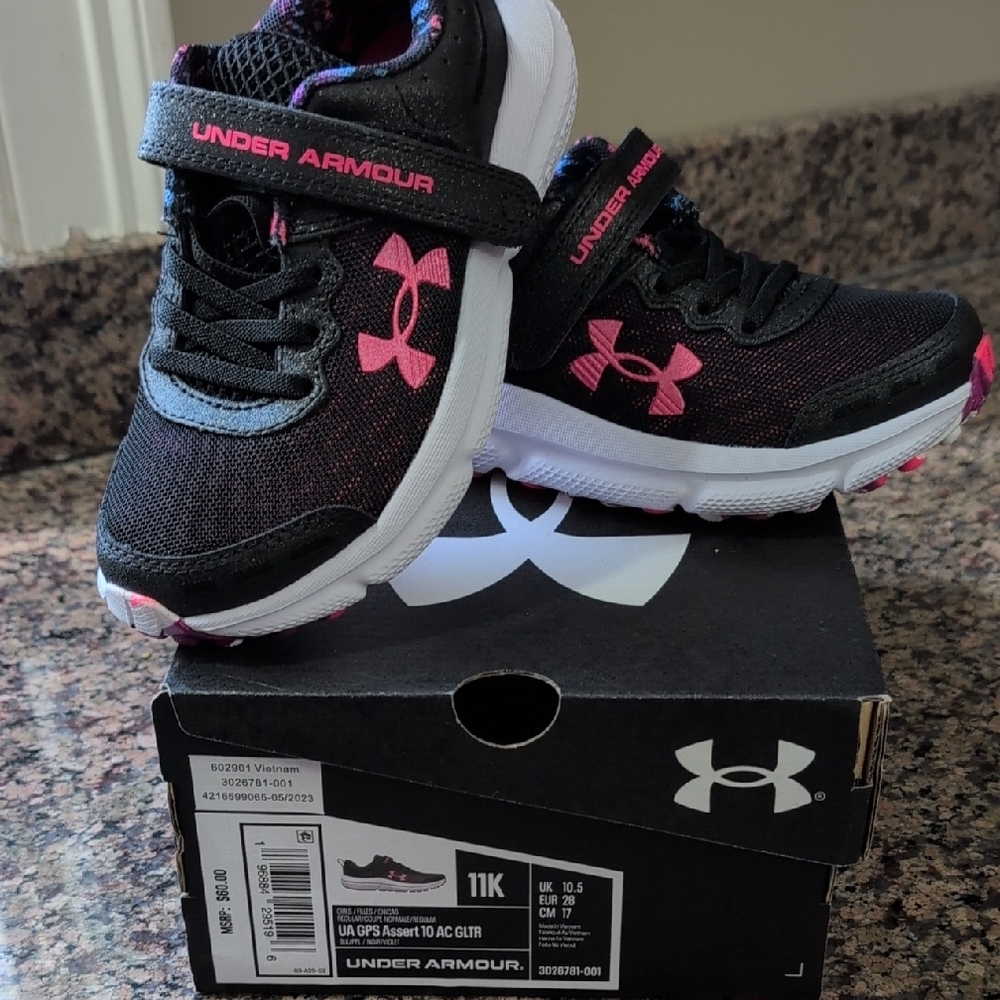 Under Armour Kids' Black and Pink Shoes